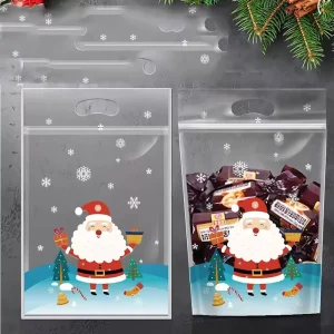 Multi-purpose Holiday Stand up Pouch with Die Cut Handle Resealable Zipper Bag for Christmas Halloween Gift Candy Packaging