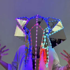 Multicolor Flashing Light up Mirror Elephant Helmet Futuristic Polygon Mirror Animal Mask ForBar Party Halloween Cosplay Outfit