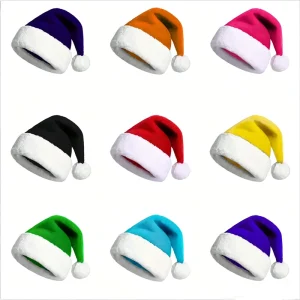 Multicolor Plush Santa Hat 9 Colors Available for Holiday Party Cosplay Festive Decor Hat Supplier