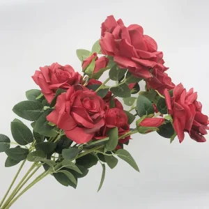 Multiple Colors Silk 3 Heads Rose Bouquet Artificial Flowers Rose for Wedding Decoration