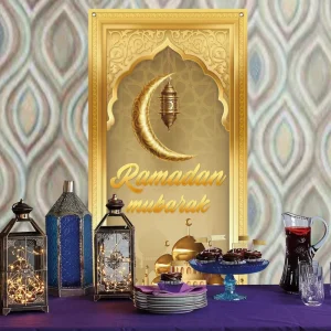 Muslim Arabic Decorations Backdrop Sign Ramadan Festival Door Cover Banner for Hajj Festival Party
