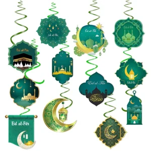Muslim Ceiling Decorations and Hanging Swirls Party Foil Banners for Eid Mubarak Ramadan Supplies