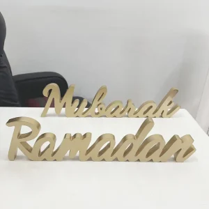 Muslim Eid Table Ornament Wooden Decoration Gold Wood Ramadan Mubarak Sign