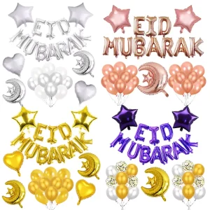 Muslim Festival Eid Mubarak Decorations Themed Confetti Balloons and Letter Foil Banners Balloon Kit for Parties