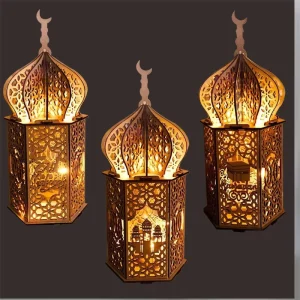 Muslim Festival Lighthouse Ramadan Eid Mubarak Decorations for Home LED Wood Lights Eid Mubarak Decor Gifts Islam Party Supplies