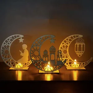 Muslim Party Decoration Wooden Tabletop Mubara Ramadan LED Ornaments for Muslim
