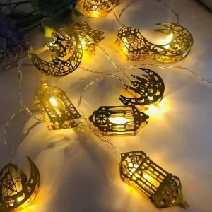 Muslim Religious Celebrations Crescent Moon Oil Lamp and Mosque Battery powered Ramadan Decoration LED Light String
