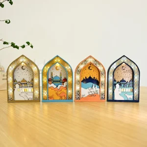 Muslim Wooden Festival Luminous LED Hanging Piece Creative Home Antique Decoration Gift Decoration