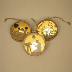 Muslim Wooden Festival Luminous LED Pendant Creative Home Decoration Gift Party Ornament