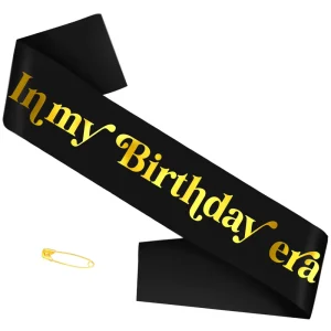 My Birthday Era Satin Sash Black Gold Foil Birthday Party Decorations for Women 160*9.5cm Eco friendly Waterproof Indoor Outdoor