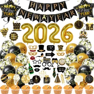 NYE Decorations New Years Eve Party Supplies Happy New Year Banner for New Year Decorations Balloons Fringe Curtain