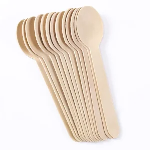 Natural Color Disposable Wood Spoons Unbleached Birchwood Tableware Biodegradable Flatware For Beach Party Festival