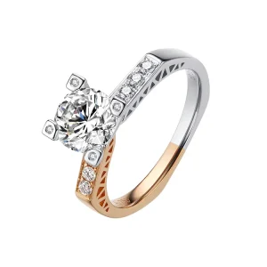 Natural Diamond Ring Two Tone Bicolor Gold Hollow Workmanship Wedding Ring for Jewelry Store Stock Supply