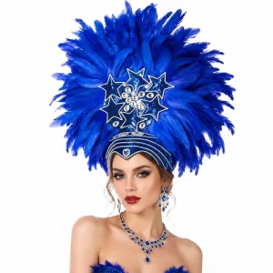 Natural Feather Headdress With Shiny Star Diamante Ornaments for Holiday Event Samba Dance Performance Headband