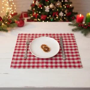 Natural Hemp Christmas Placemat Tartan Red and White Checkered Patterned Printed Placemat for Christmas Manufacturer Supplier