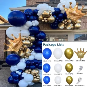 Navy Blue Grad Theme Balloon Garland Arch Kit Reusable Crown Foil Balloons Accessories Party Decorations Set