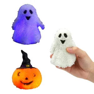 Neon Glo Halloween Light Up TPR Puffer Pumpkin Ghost Assortment 1R1B LED Party Decoration Eco friendly Novelty Stress Relief