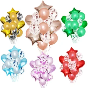 New 14Pcs Metallic Glitter Balloons Latex Balloon Set for Birthday Wedding Anniversary Valentine’s Day Party Decoration