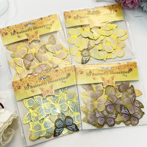 New 24pcs bag Metallic Edge Color Pink Blue White Gold Butterflies for Party Cake Decoration Silver Butterflies Cakes