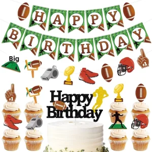 New American Football Rugby Themed Birthday Party Decoration Set with Paper Banner and Cake Topper Birthday Paper Ornament