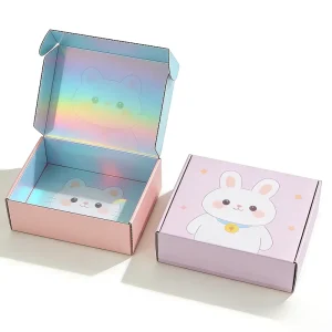 New Arrival Cute Cat Gift Box Rainbow Lining Recycled Materials Eco Friendly Pink Blue Corrugated Box for Holiday Gift