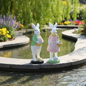 New Arrival Easter Valentine’s Day Rabbit Ornament Colorful Egg Resin Craft Home Indoor Outdoor Garden Decoration