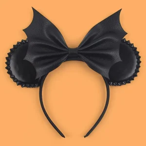 New Arrival Halloween Bat Wing Mouse Ears Headband Black PU Leather Rivet Bowknot Headband for Women Kids Party Cosplay