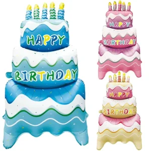 New Arrival Standing 3 Tier Birthday Cake Shape Foil Balloon Balloons for Children’s Birthday Party Decorations