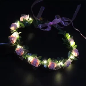New Arrivals Portable Plastic LED Flower Headband Light Wreath Glowing Hair Accessories Flower Crowns String Light Retro