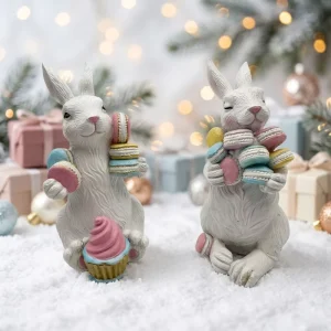 New Arrive Polyresin White Rabbit with Macaron Easter Gift with Funny Lovely Bunny Table Decoration