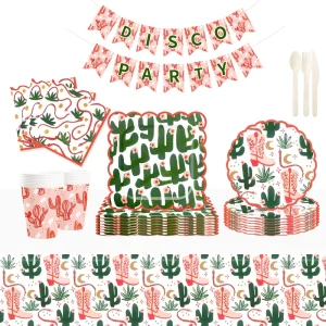 New Cactus Print Theme Party Supplies with Decorative Items for Family Dinner Disposable Paper Plates and Cups