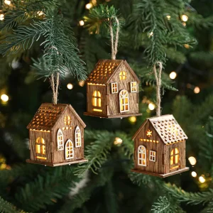 New Christmas Decorations Creative Christmas Tree Decorations Atmosphere Decoration LED Lighting Small Wooden House