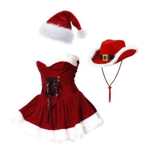 New Christmas Dress Adult Cosplay Santa Claus Costume Party Sexy Women’s Christmas Dress Hat Set