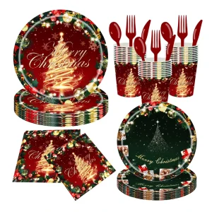New Christmas Tree Wooden Disposable Tableware Set for Chinese New Year Party Supplies Durable Plates