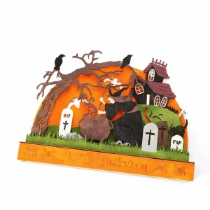 New Cross border Halloween Decoration Props Layout Ghost Haunted House Party Luminous Wooden Witch Ornaments Indoor