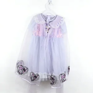 New Cute Princess Dress for Girls Cartoon Kuromi Sequin Tulle Skirt with Cape Kids Cosplay Costume