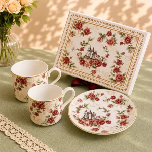 New Design Ceramic Coffee Cup Plate Sets Small 100ML Christmas Mug With Plate Set for Christmas Gifts