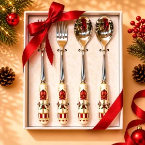 New Design Creative Christmas Gift Four Stainless Steel Forks and Spoons Set Tableware