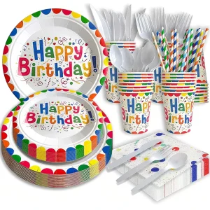 New Design Eco Friendly Disposable Tableware For Birthday Celebration Custom Paper Plate Napkins Cups Cutlery Set