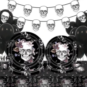 New Design Funeral Party Tableware Halloween Disposable Party Supplies Set Party Paper Plate Cup Napkin Set