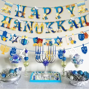 New Design Israeli Festival Supplies Happy Hanukkah Paper Banner Jewish Holiday Party Decoration Happy Hanukkah Banner Garland