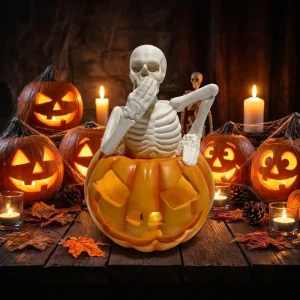 New Design Resin Halloween Skull Pumpkin Resin Ornament Suitable for Indoor and Outdoor Themed Holiday Decorations