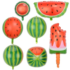 New Designs Hawaiian Glossy Foil Single Fan shaped Watermelon Balloons for Summer Party Decoration