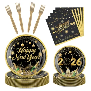 New Disposable Biodegradable Paper Plate Party Tableware Set for New Year Carnival Decoration and Arrangement Kit