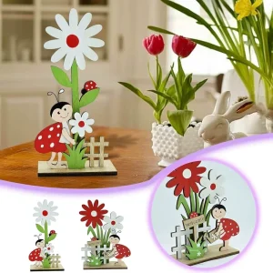 New Easter Birthday Wooden Craft Ladybug Ornament Nordic Style Home Floral Decoration Gift