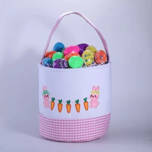 New Easter Canvas Bunny Bags Plaid Tote with Handles Spring Candy Gift Baskets Egg Hunt Easter Egg Basket