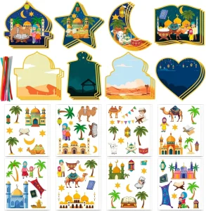 New Eid Mubarak Hanging Ornaments Kareem Craft Stickers Kit DIY Muslim Moon Hanging Crafts Ramadan Stickers Party Decor