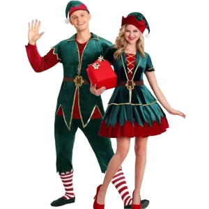 New Green Velvet Unisex Adult Christmas Costumes Women’s Man Cosplay Stage Performance Outfits