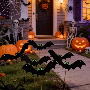 New Halloween Decorations Outdoor Velvet Bat Lawn Stakes Glowing Eyes Yard Garden Ornaments Festive Arrangements Model 85484