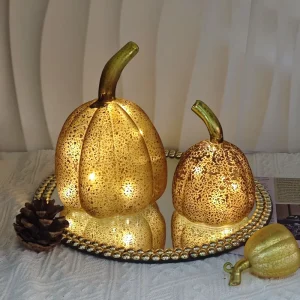 New Halloween Items Battery Operated Led Lighted Up Mercury Glass Pumpkin Lights Decorations For Thanksgiving Home Decorative